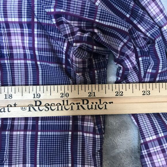 Bugatchi Uomo Shirt Mens Small Purple White Plaid Button Up Long Sleeve Cotton - Picture 9 of 11